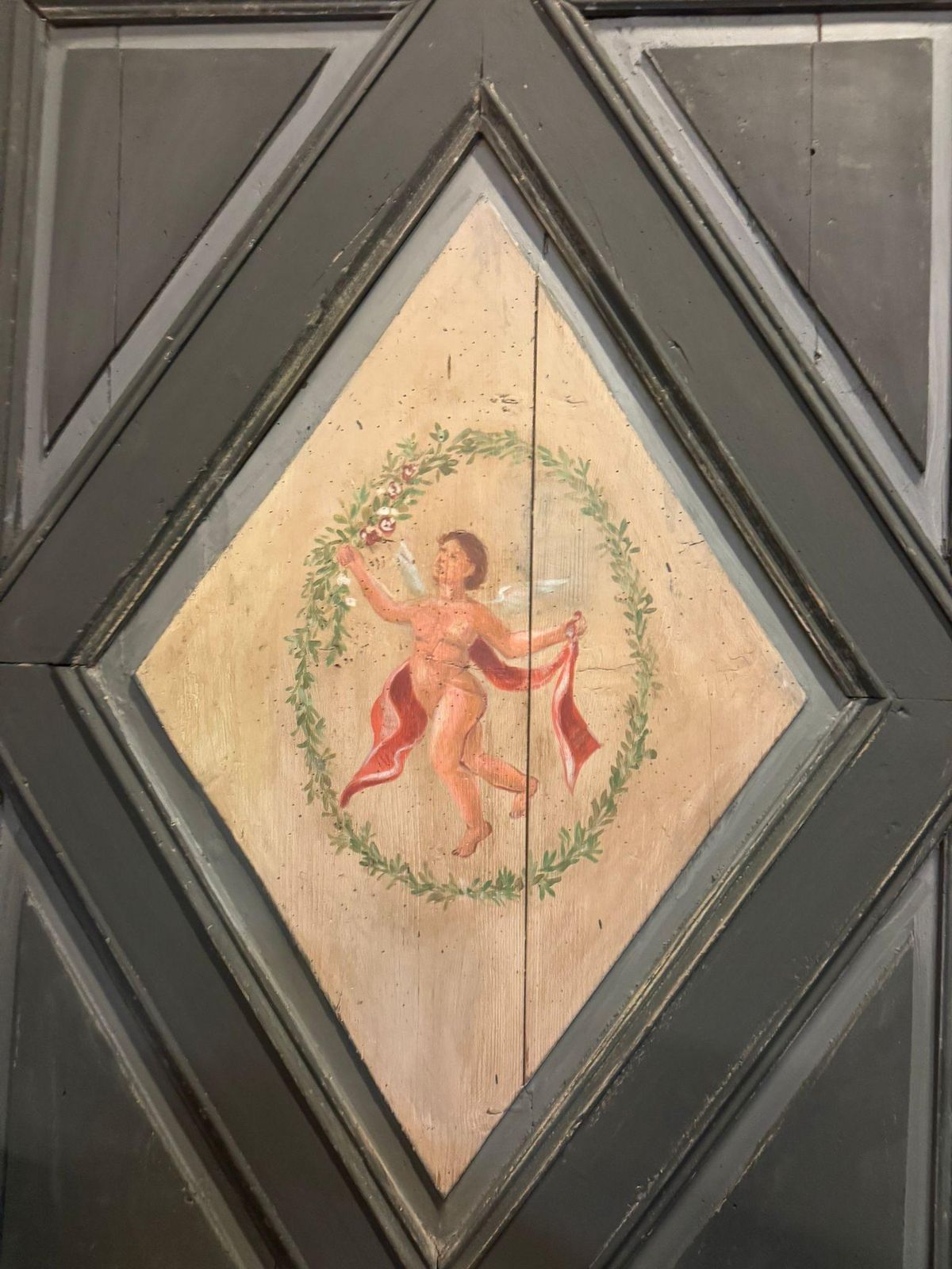 N.2 Single Leaf Doors Lacquered Wood, Not Identic Painted Dancing Angels, Taly photo for sale
