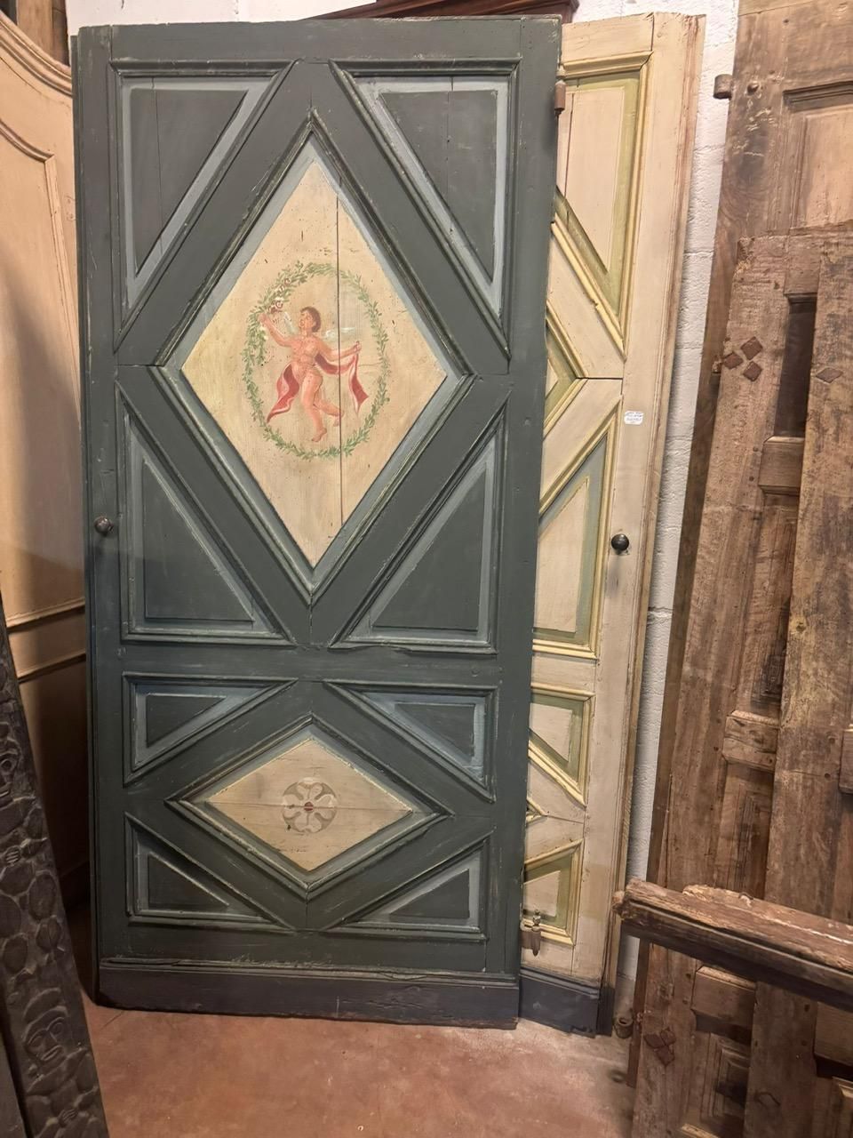 N.2 Single Leaf Doors Lacquered Wood, Not Identic Painted Dancing Angels, Taly photo Home Fixtures