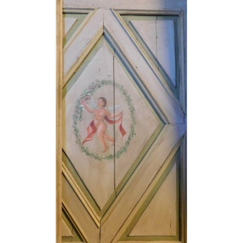 N.2 Single Leaf Doors Lacquered Wood, Not Identic Painted Dancing Angels, Taly photo vintage
