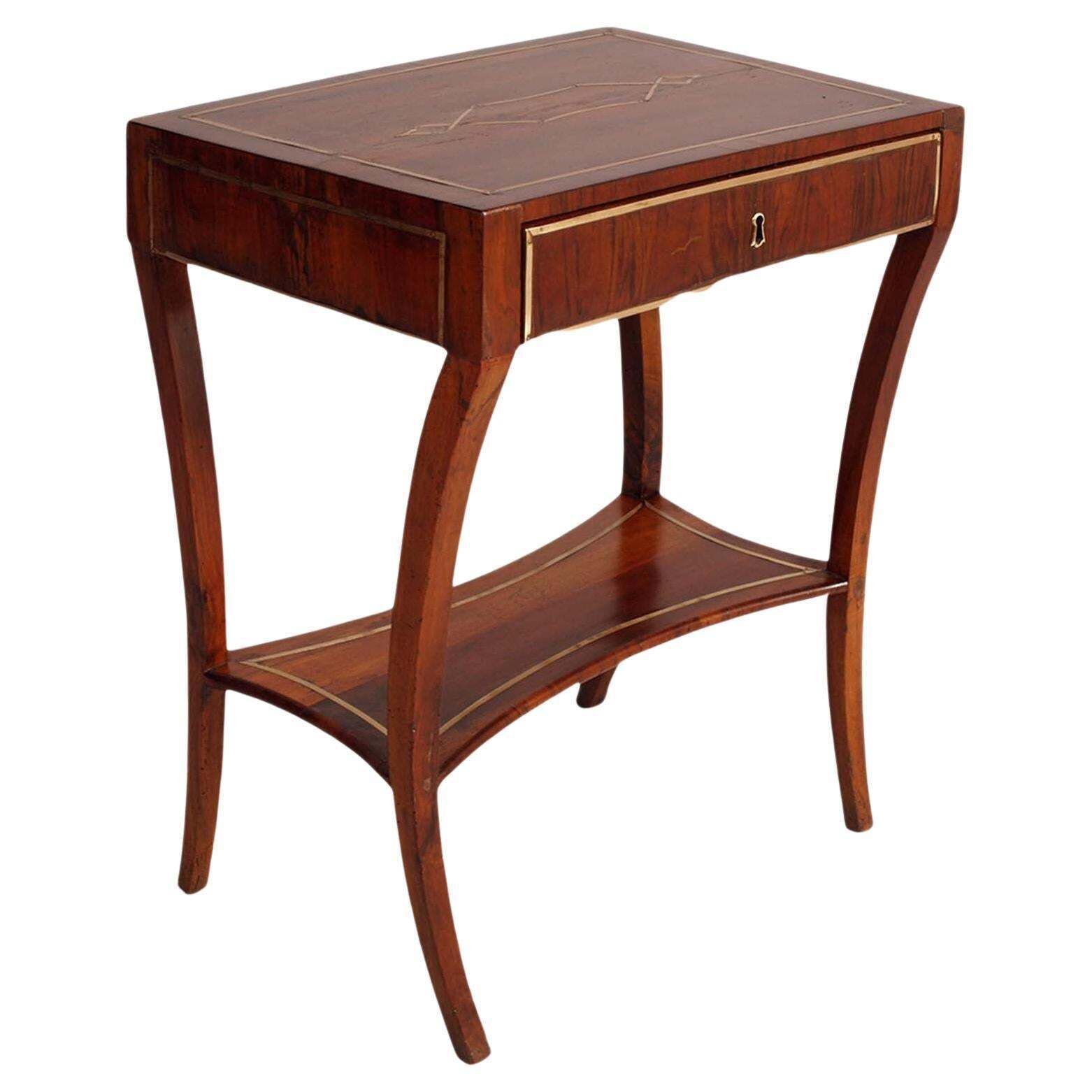 1810s Venetian Empire Work Table, Walnut , Extensively Decorated In Brass Inlay