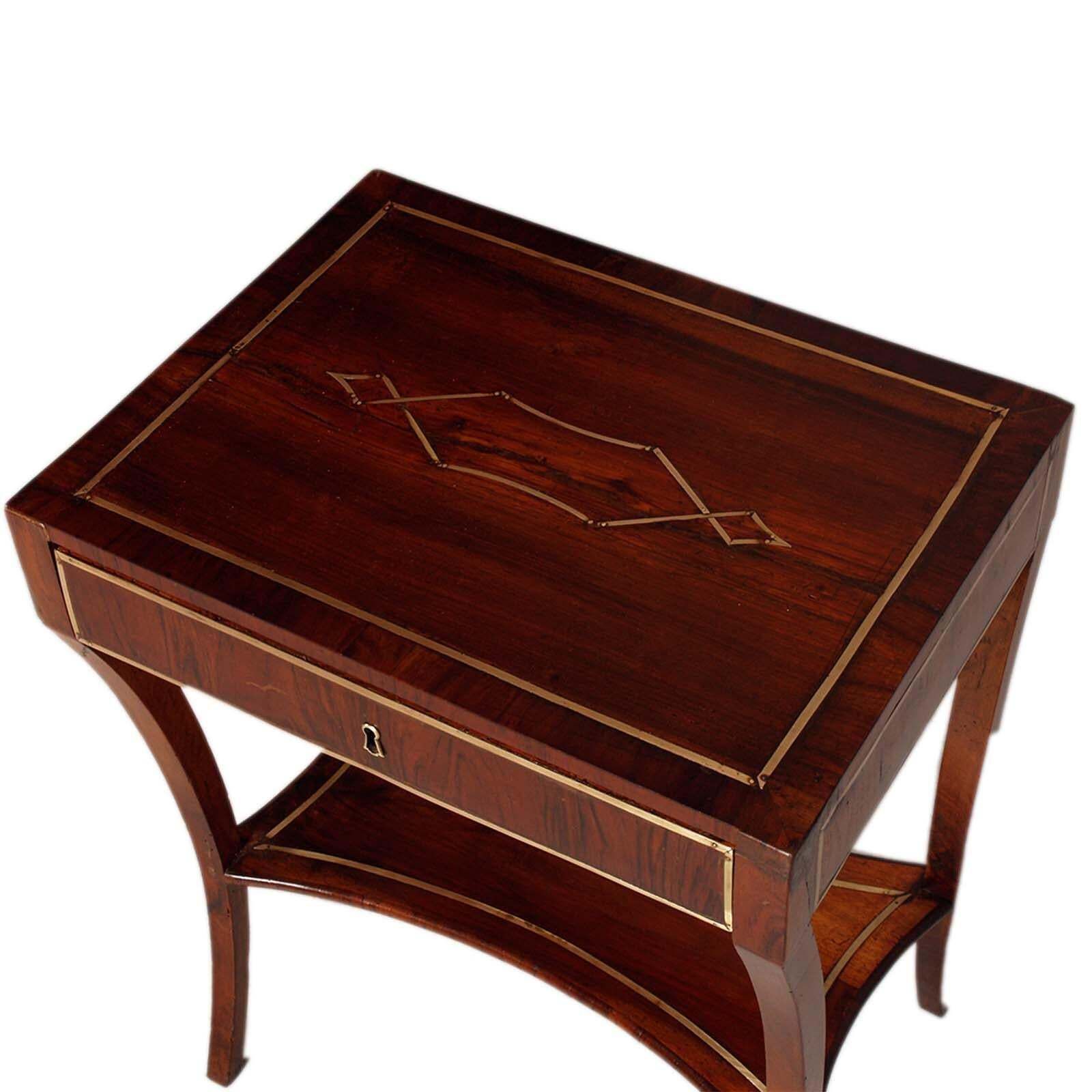 1810s Venetian Empire Work Table, Walnut , Extensively Decorated In Brass Inlay photo furniture