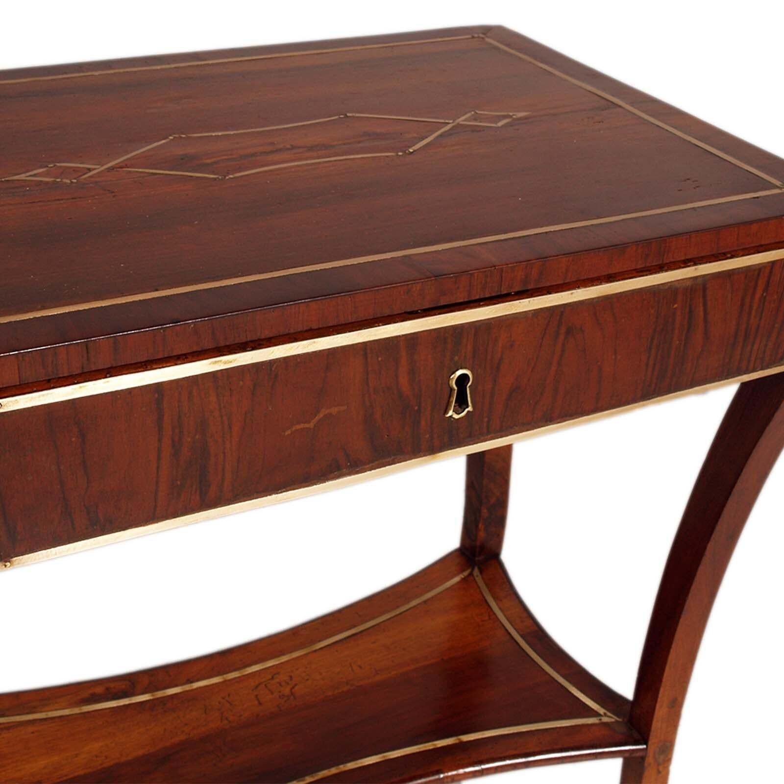 1810s Venetian Empire Work Table, Walnut , Extensively Decorated In Brass Inlay photo vinterior
