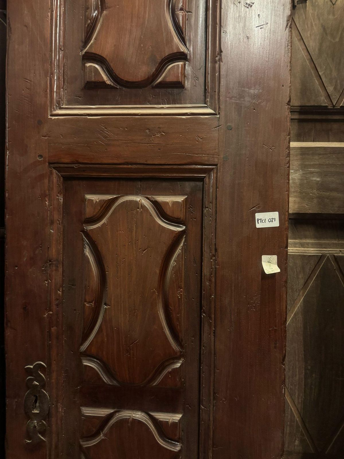 Entrance Door In Walnut Wood, With Two Solid Leaves, Italy photo vinterior
