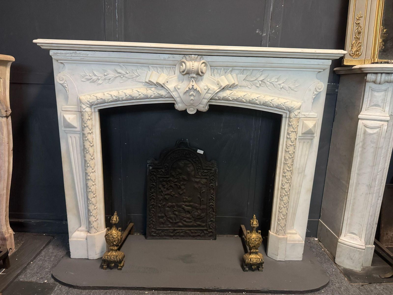 Important Mantle Fireplace In White Carrara Marble, Richly Carved, Italy photo furniture