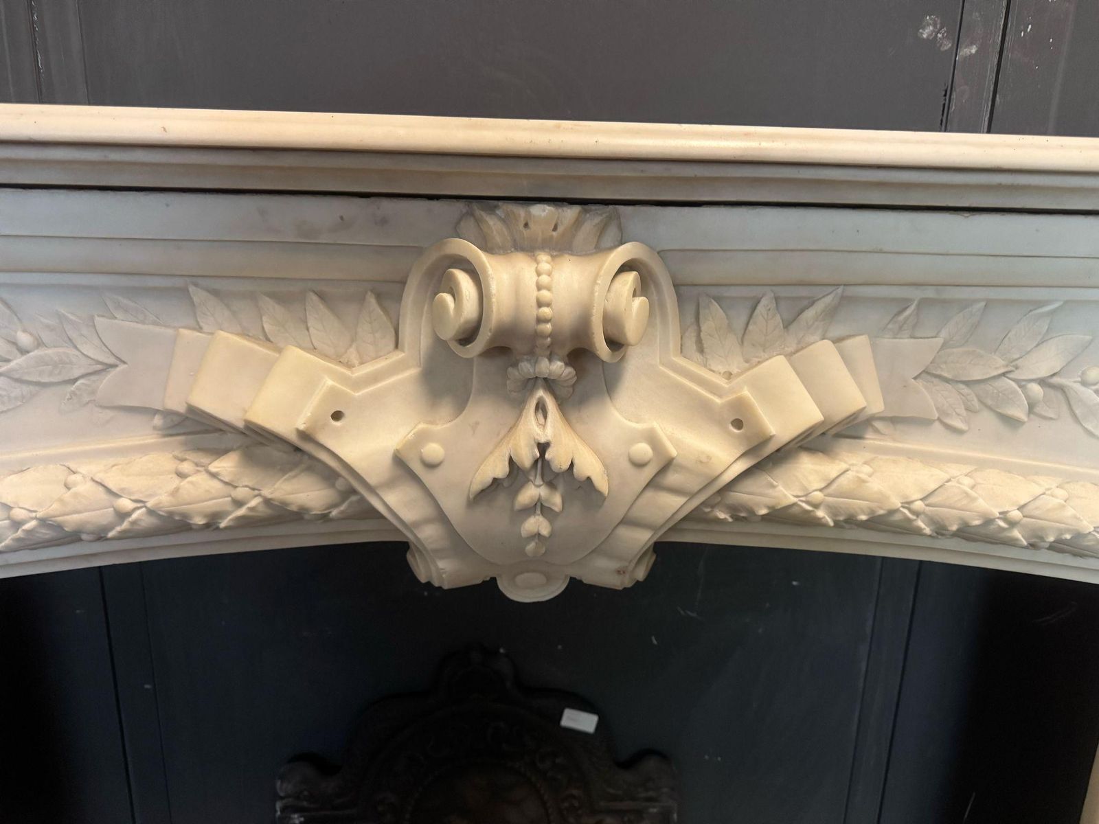 Important Mantle Fireplace In White Carrara Marble, Richly Carved, Italy photo buy