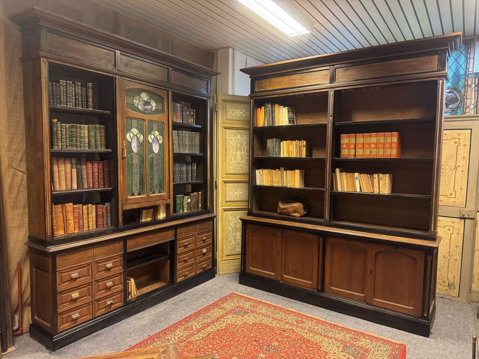 photo furniture N. 3 Art Deco Bookcases, Similar To Each Other, Wood With Black Profiles, Italy