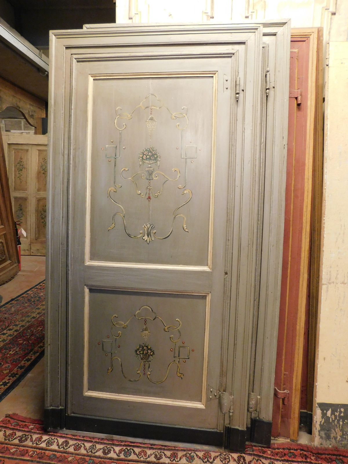 Set Of 2 Lacquered And Painted Single Leaf Doors With Frame, Italy photo furniture