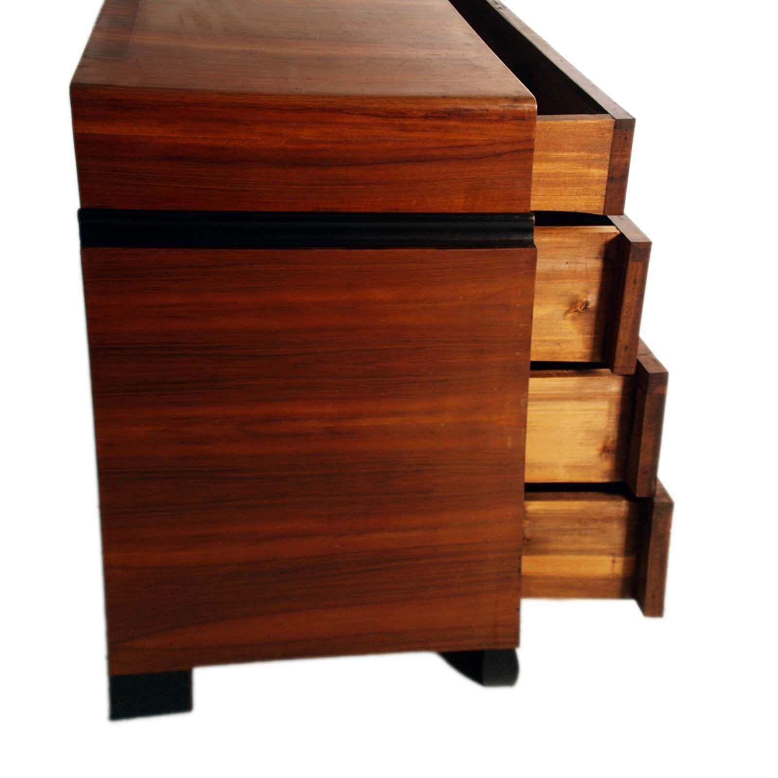 Art Deco Commode & Mirror In Walnut By Atelier Varedo, Gino Maggioni Attributed. photo for sale