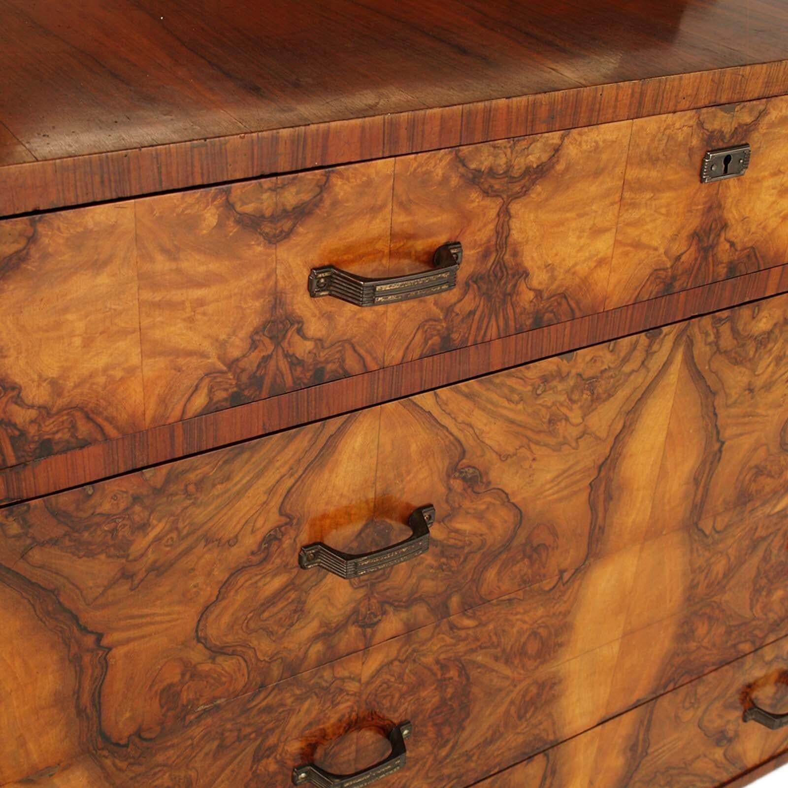 Art Deco Commode & Mirror In Walnut By Atelier Varedo, Gino Maggioni Attributed. photo Furniture