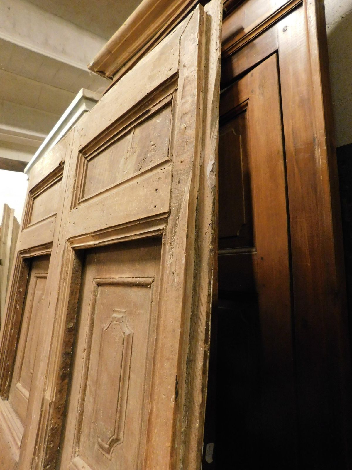 Double Leaf Door In Walnut With Small Opening Windows, Italy photo vinterior