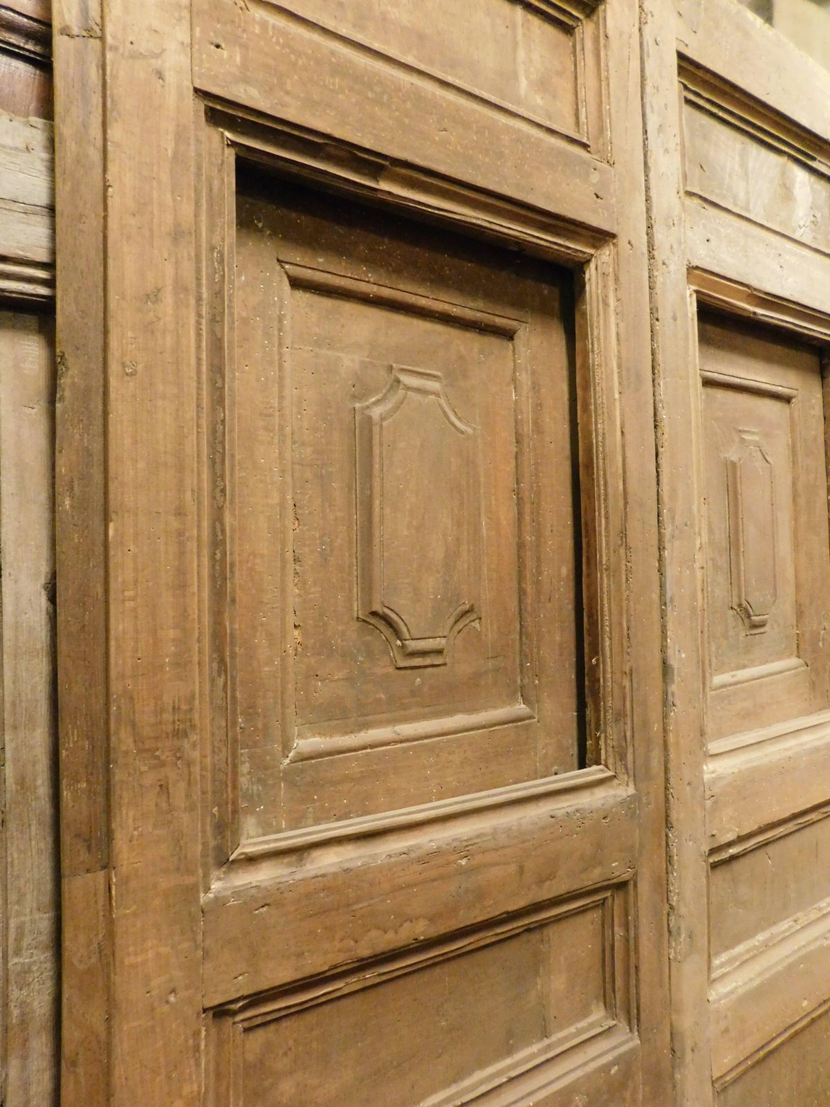 Double Leaf Door In Walnut With Small Opening Windows, Italy photo buy