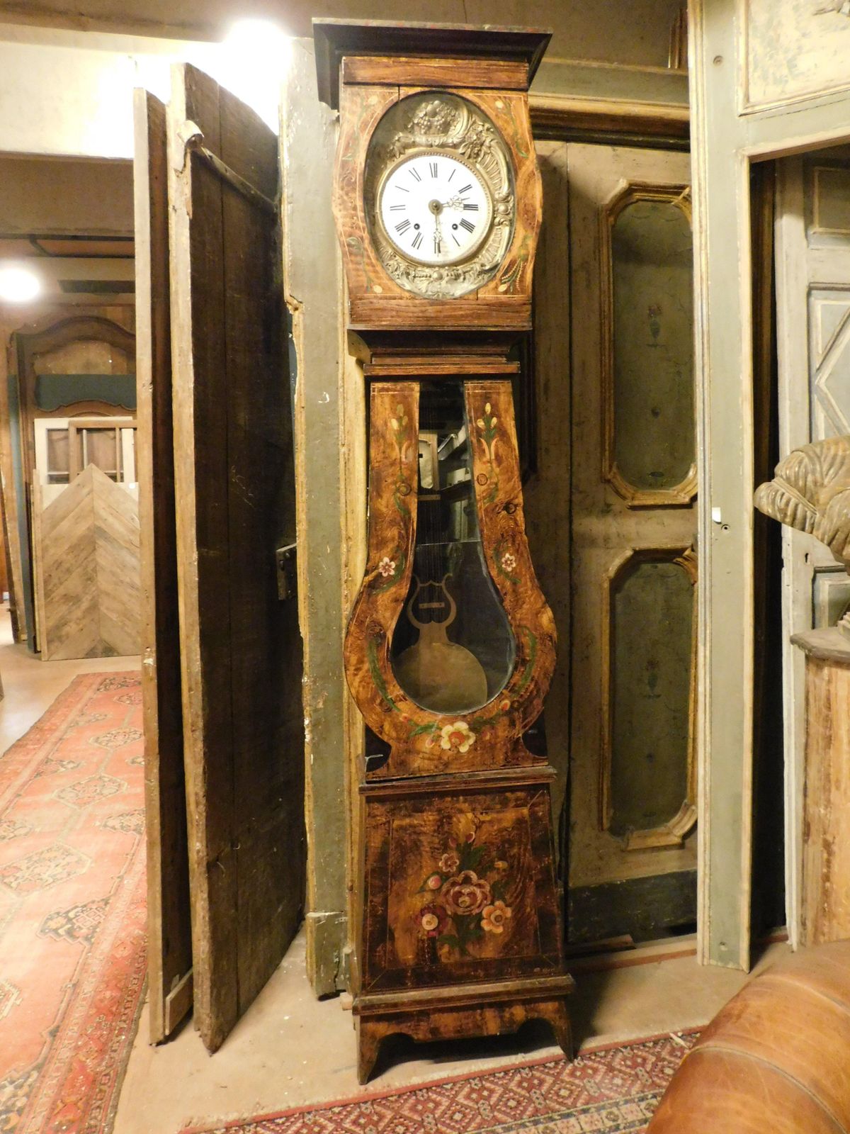 Pendulum Clock, Floor Clock With Lacquered And Painted Wooden Case, France photo for sale