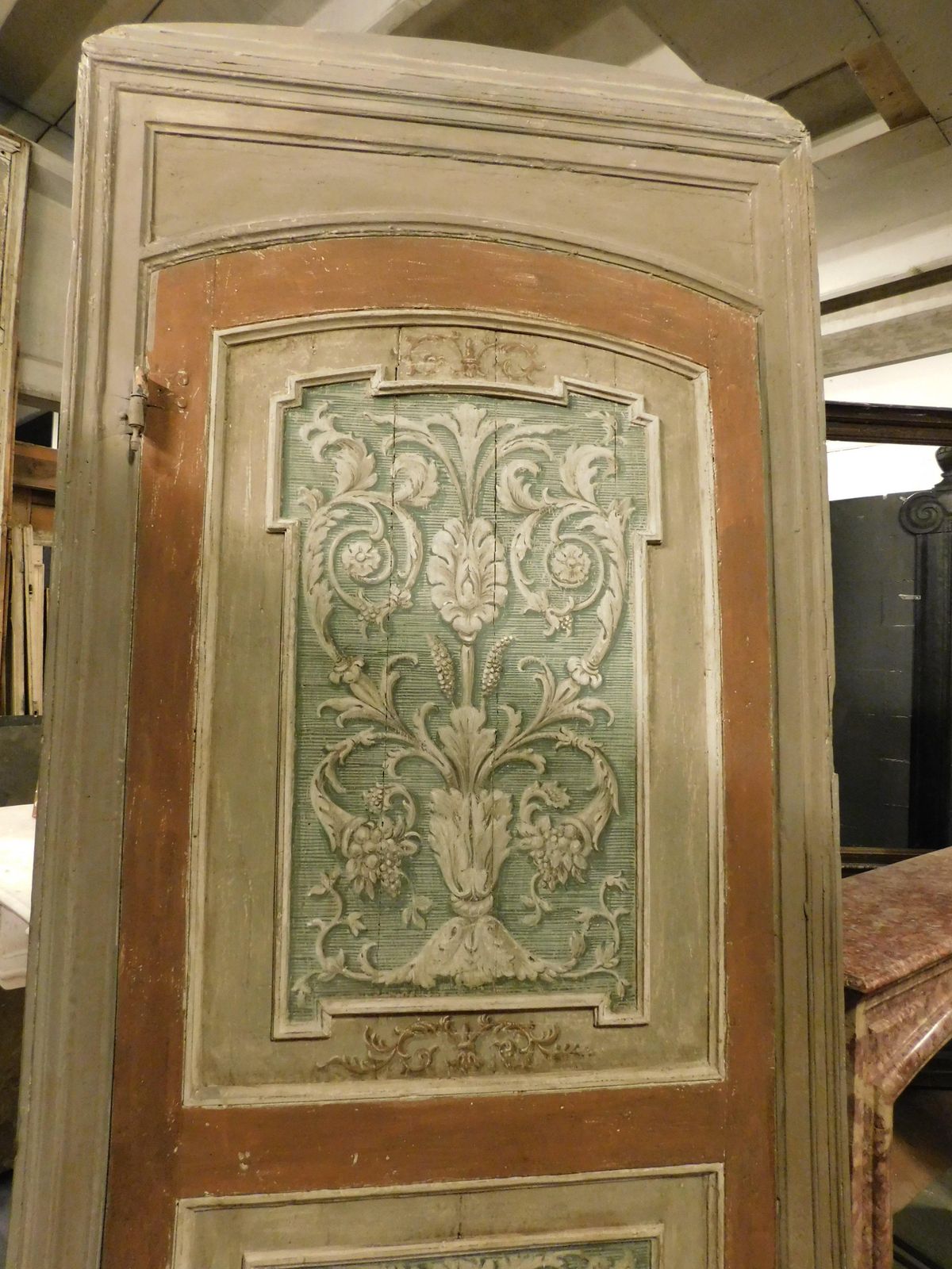 N.2 Single Leaf Doors, Lacquered Wood And Painted Rich Floral Decorations, Italy photo 7080.0