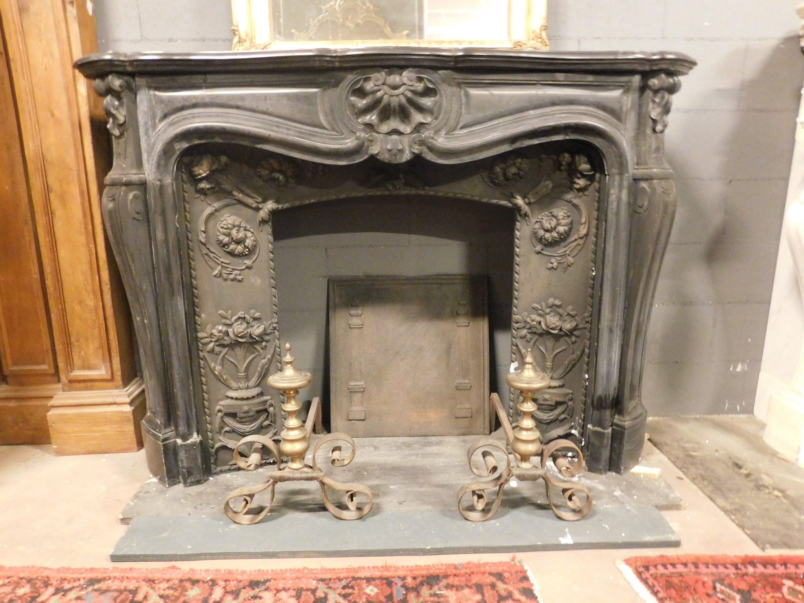 Mantle Fireplace In Black Belgian Marble, Carved With Shells, France photo furniture