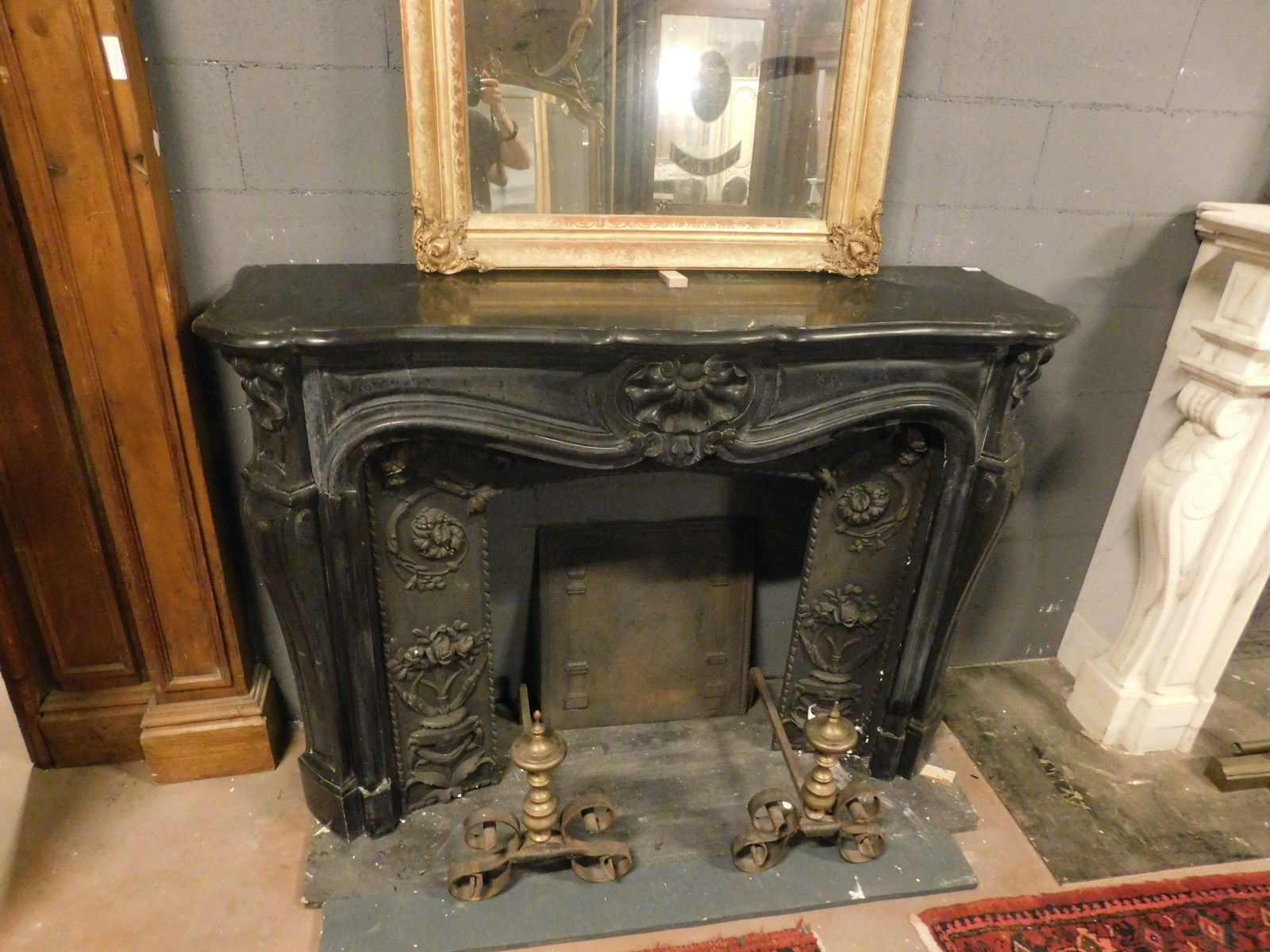 Mantle Fireplace In Black Belgian Marble, Carved With Shells, France photo Home Fixtures