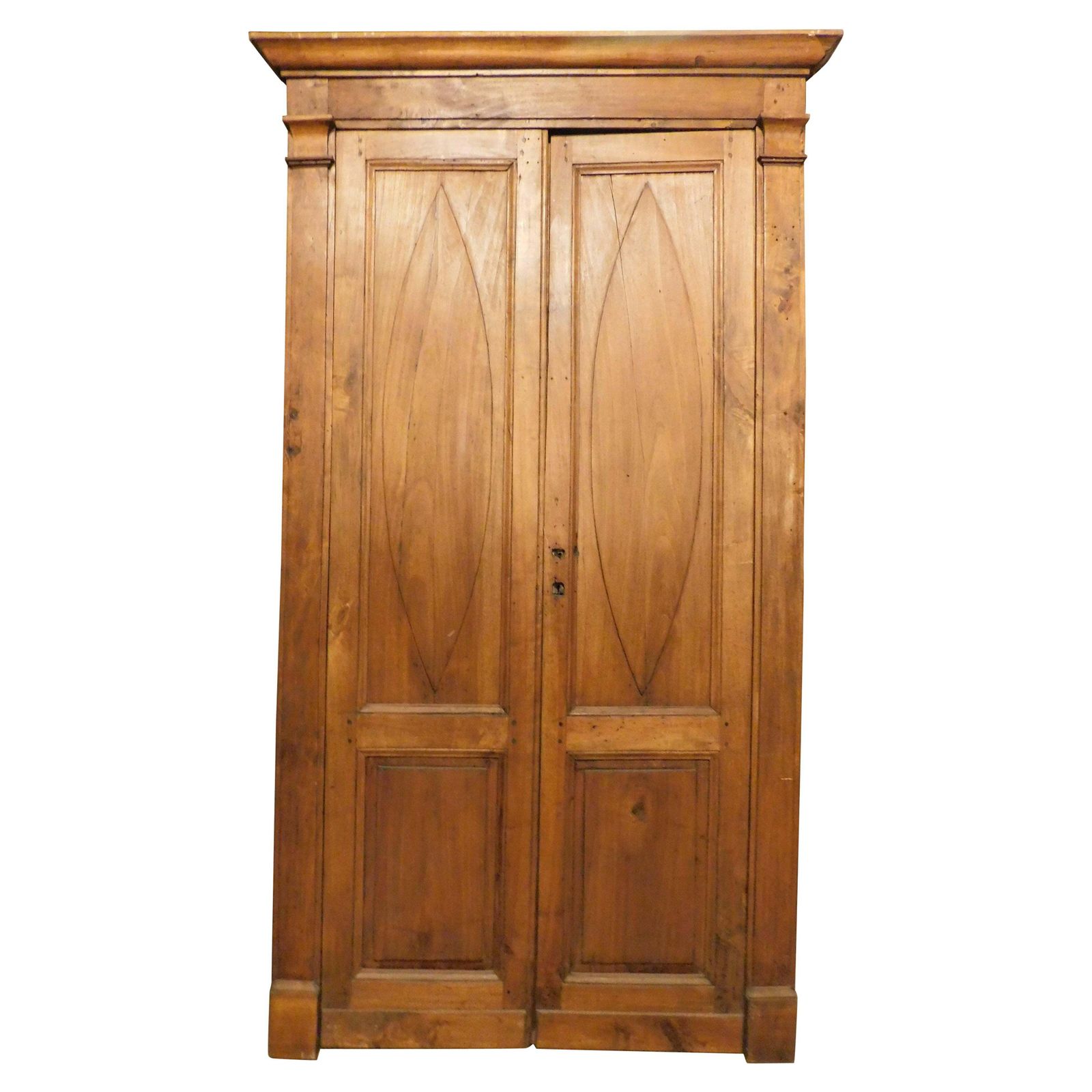 Double Leaf Door, In Poplar Wood With Carved Panels And Frame, Italy