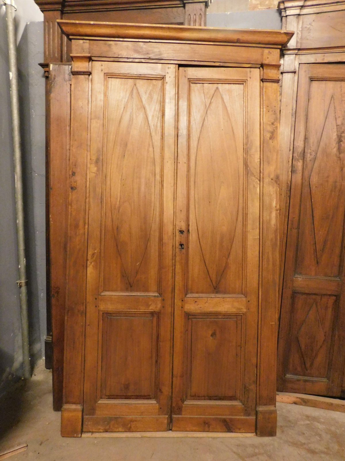 Double Leaf Door, In Poplar Wood With Carved Panels And Frame, Italy photo for sale
