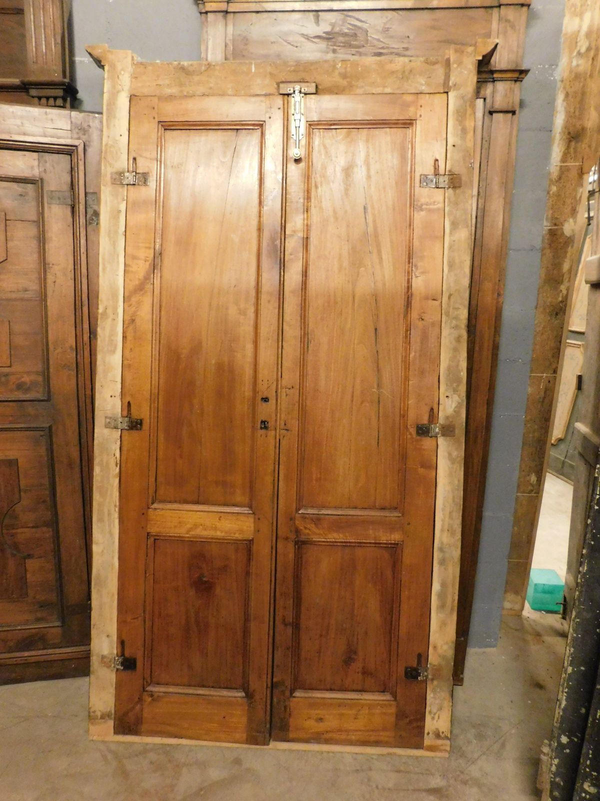 photo furniture Double Leaf Door, In Poplar Wood With Carved Panels And Frame, Italy