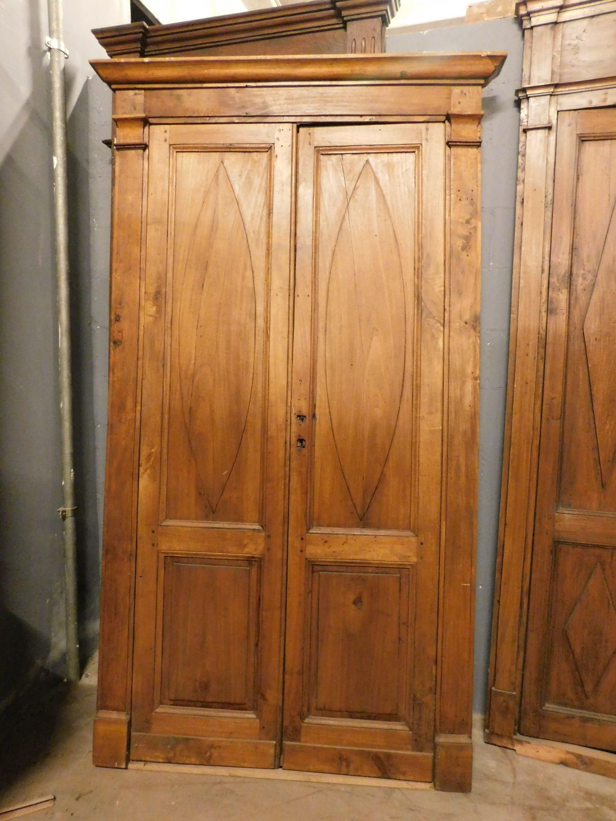 Home Fixtures Double Leaf Door, In Poplar Wood With Carved Panels And Frame, Italy photo