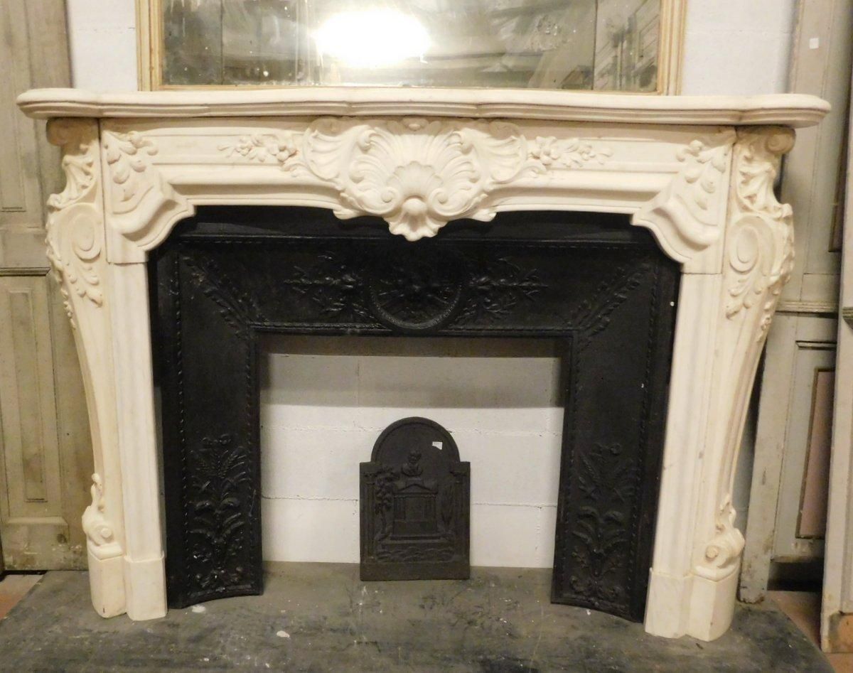 Fireplace Mantel White Statuary Marble Of Carrara, Richly Carved, Italy photo vinterior