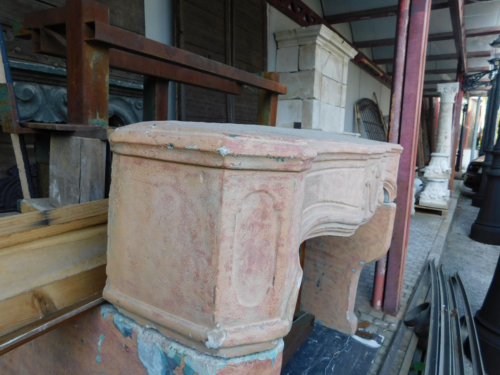 photo furniture Fireplace Mantle In Cement Carved With Shell, Italy