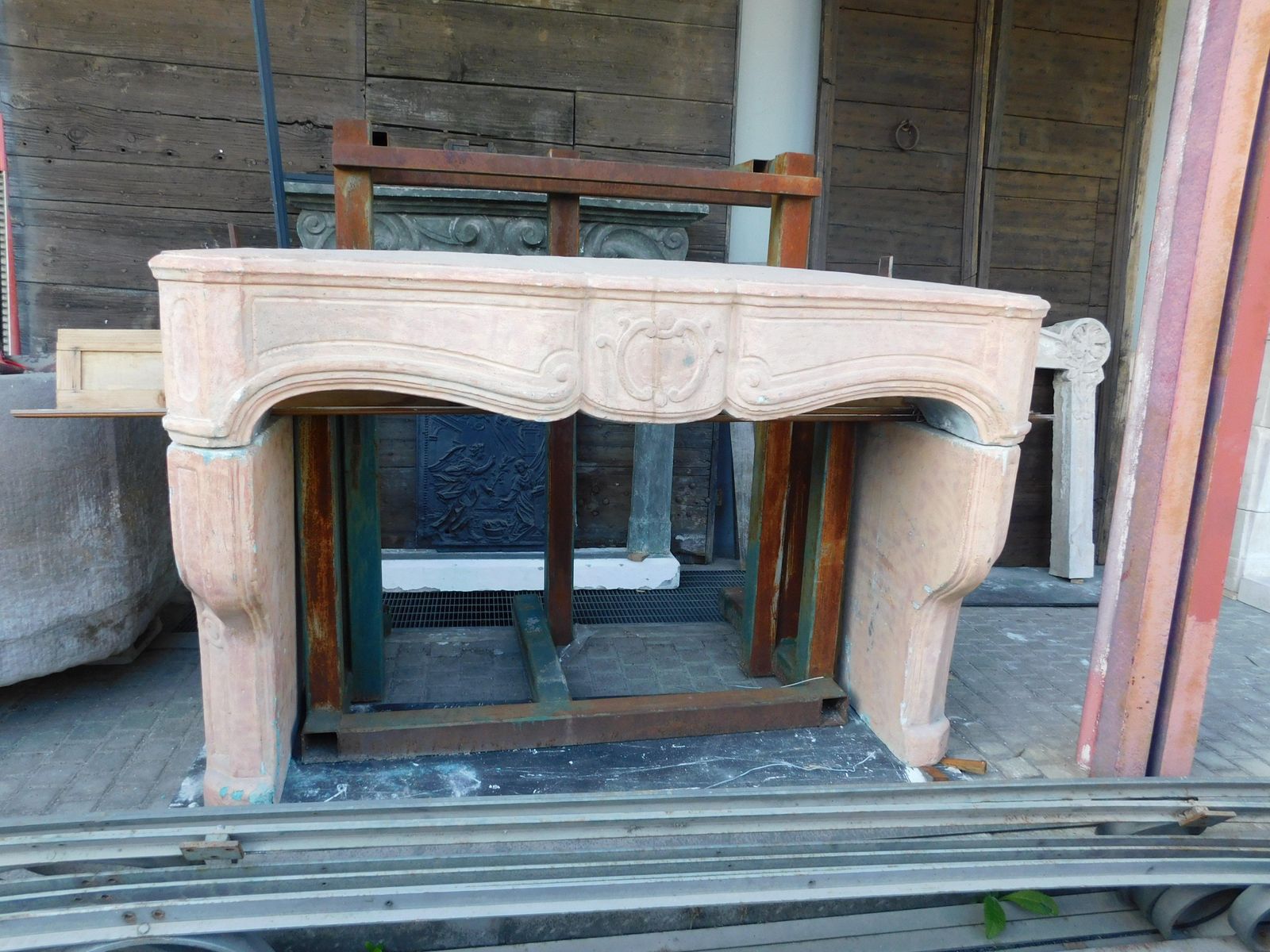 photo for sale Fireplace Mantle In Cement Carved With Shell, Italy