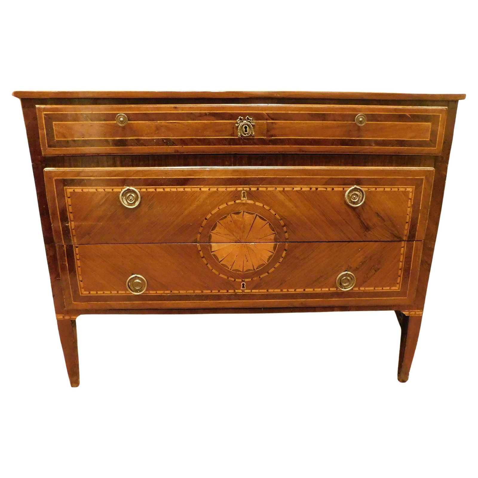Louis XVI Chest Of Drawers, Veneered And Inlaid Chest Of Drawers, Italy