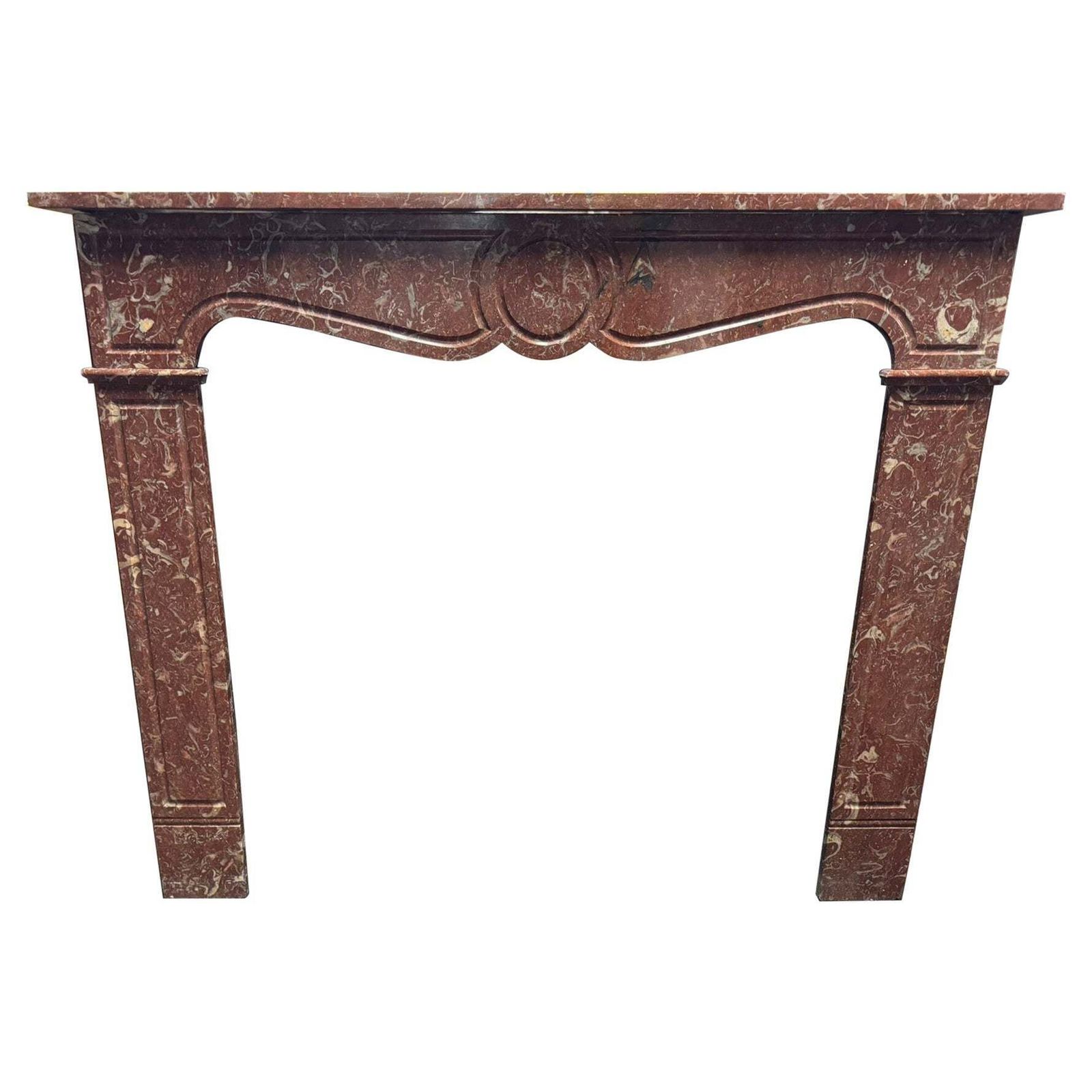 Pompadour Mantle Fireplace In Red France Marble Carved