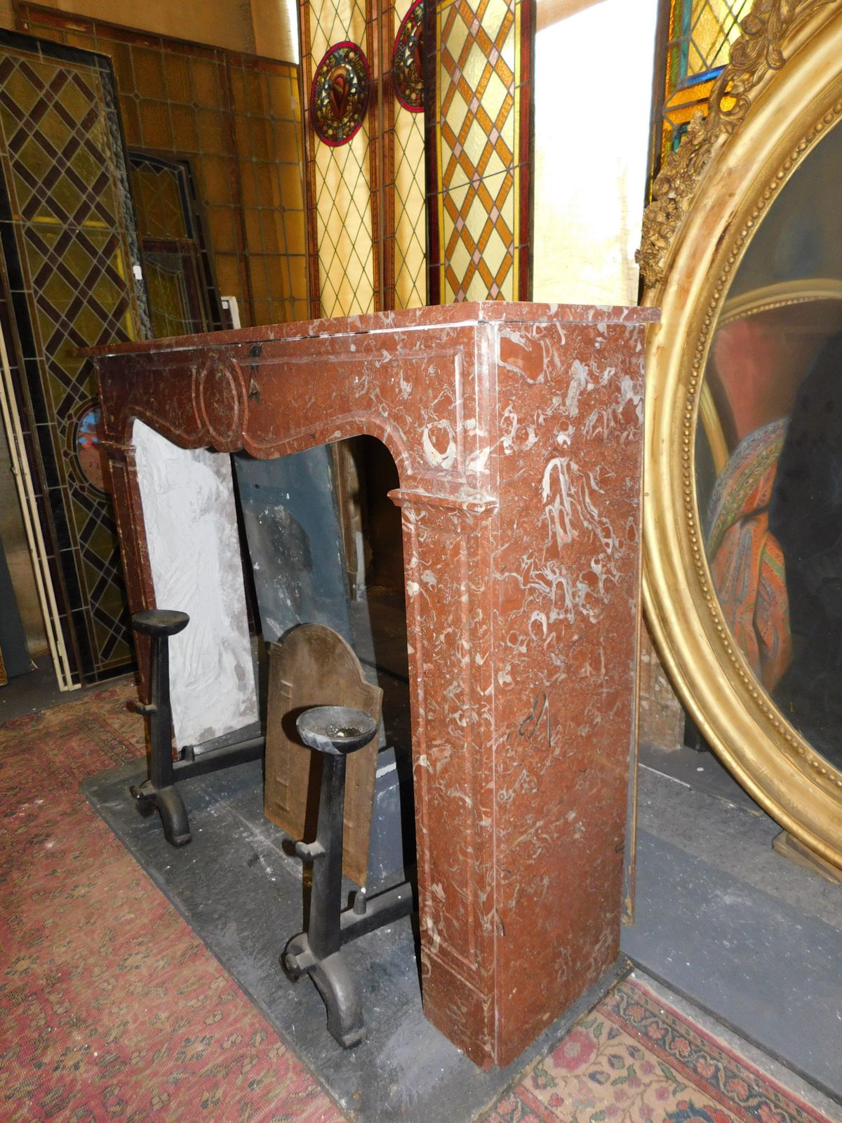 photo furniture Pompadour Mantle Fireplace In Red France Marble Carved