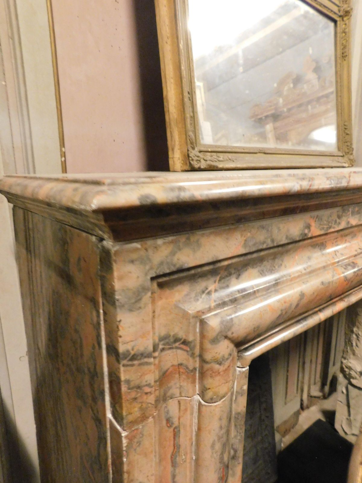 photo for sale Pink Marble Mantle Fireplace, Simple Geometric Shape, Italy