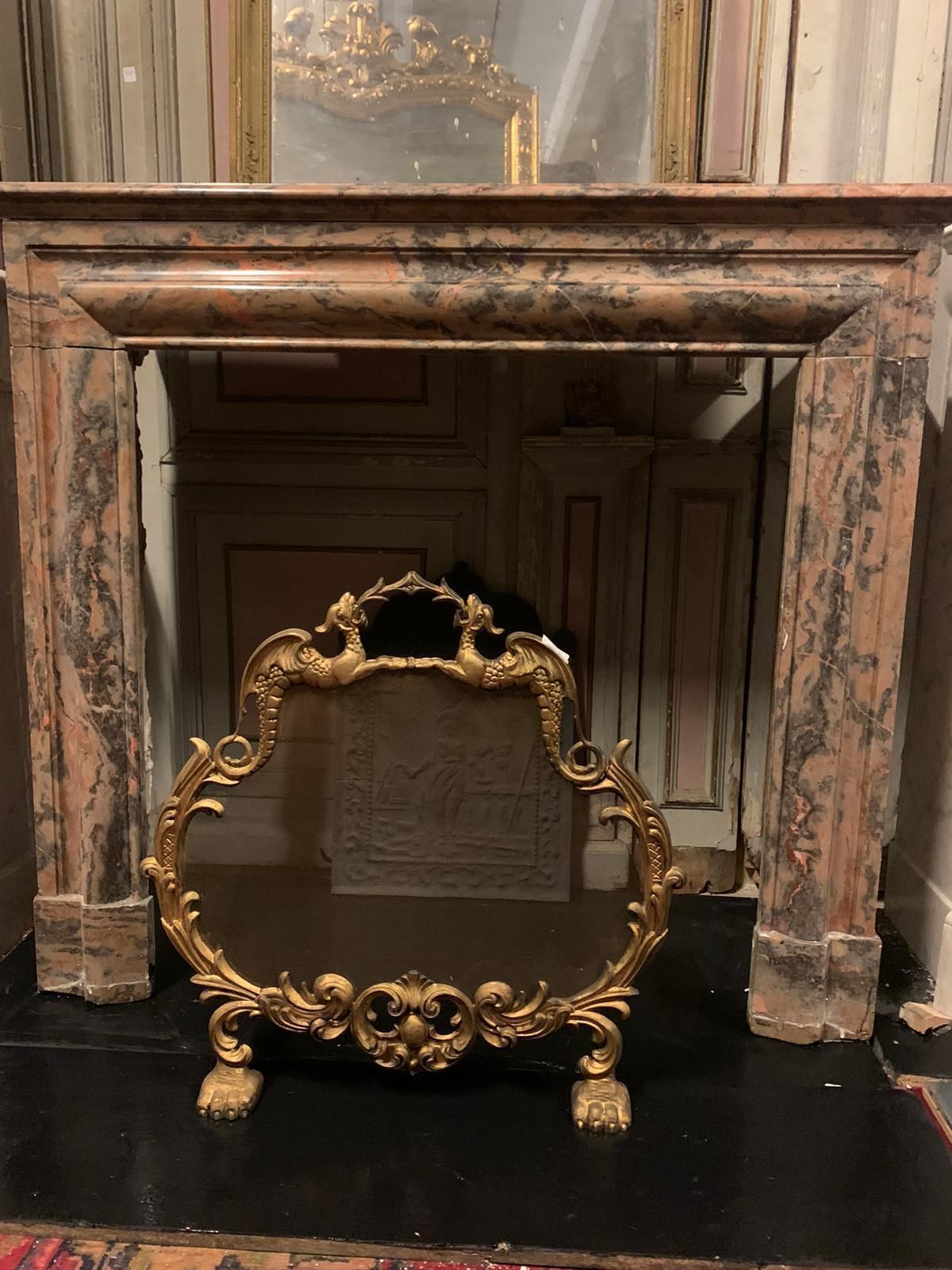 photo vinterior Pink Marble Mantle Fireplace, Simple Geometric Shape, Italy