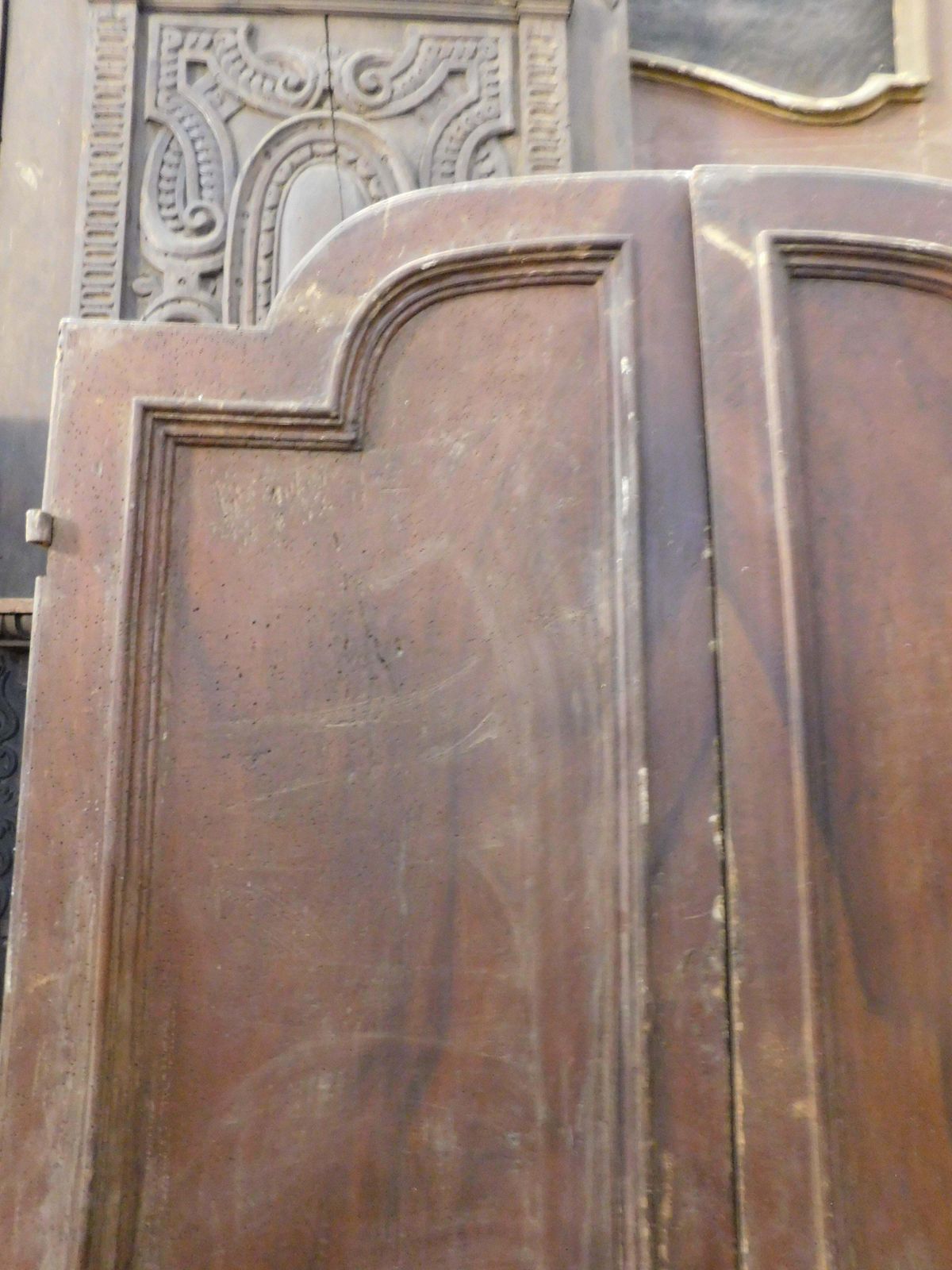 Walnut Wood Door Arched, Two Leaves With Carved Panels, Italy photo 2654.0