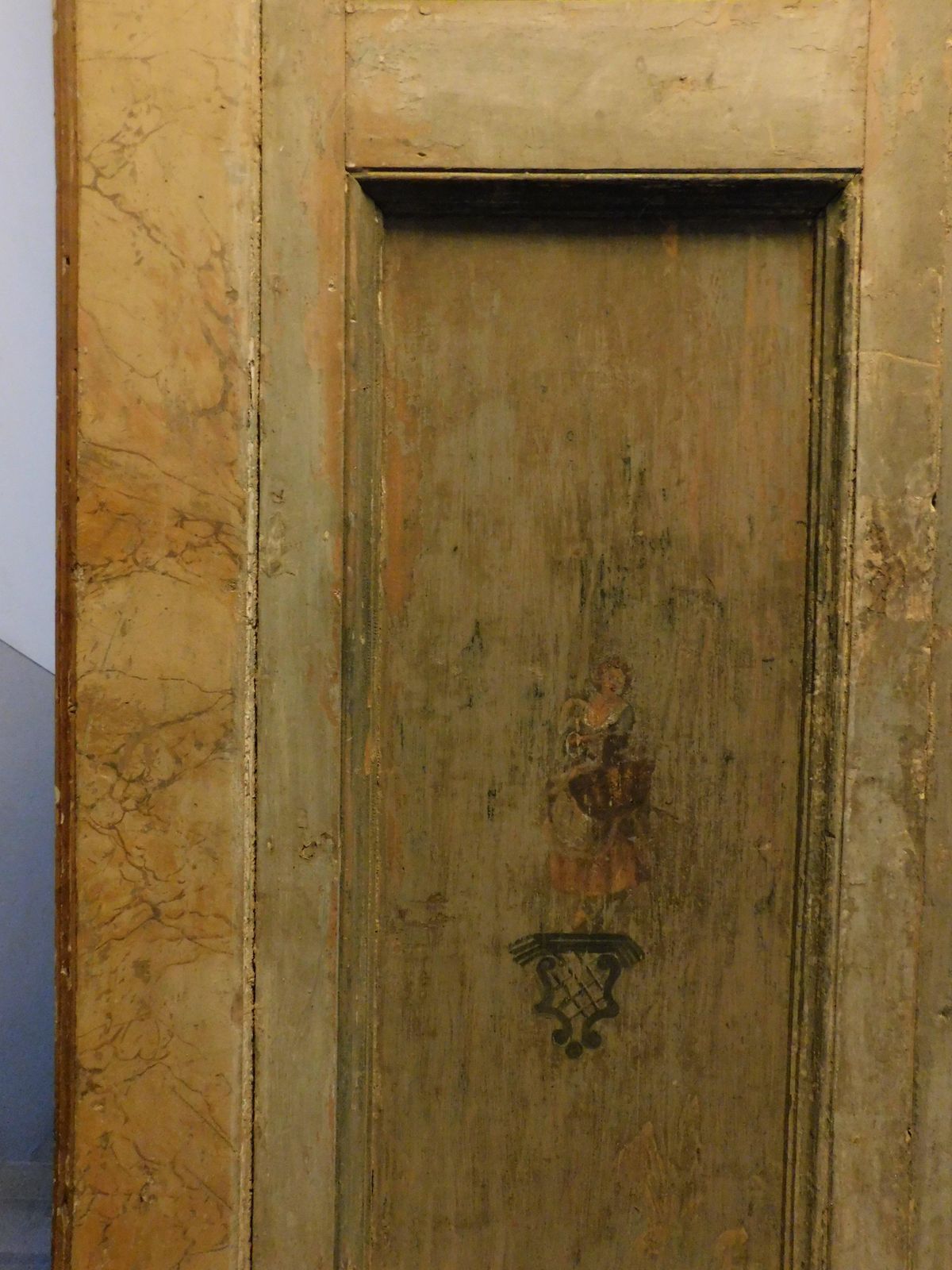 Set Of 2 Doors Similar In Size, Painted Figurines And Lacquered Frame, Italy photo buy