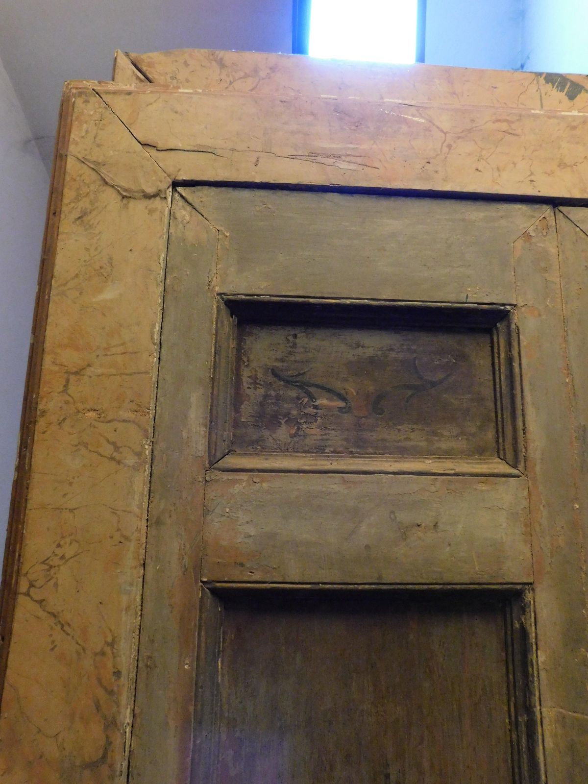Set Of 2 Doors Similar In Size, Painted Figurines And Lacquered Frame, Italy photo vintage