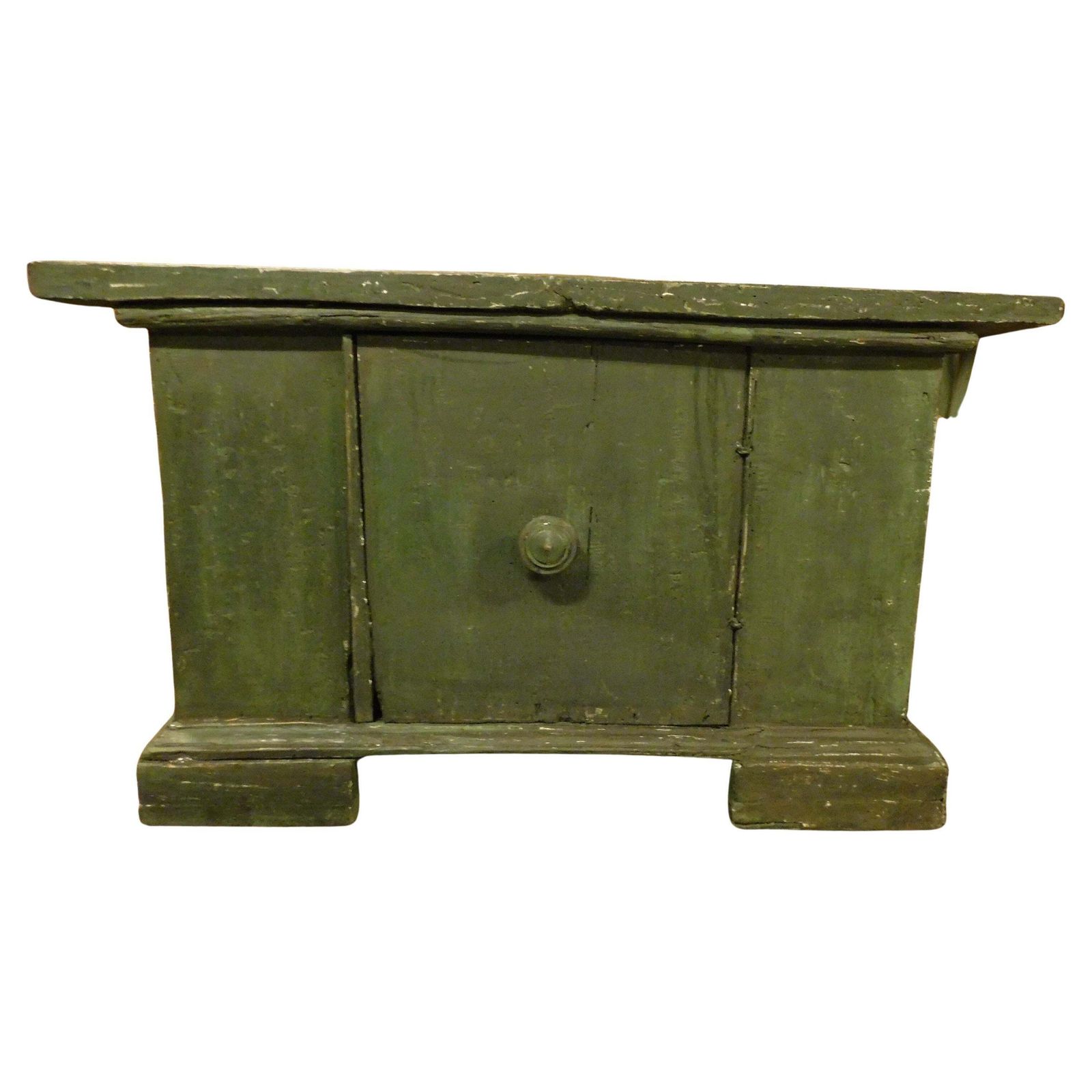 Small Cabinet, Green Lacquered Wooden Cabinet With Door, Italy