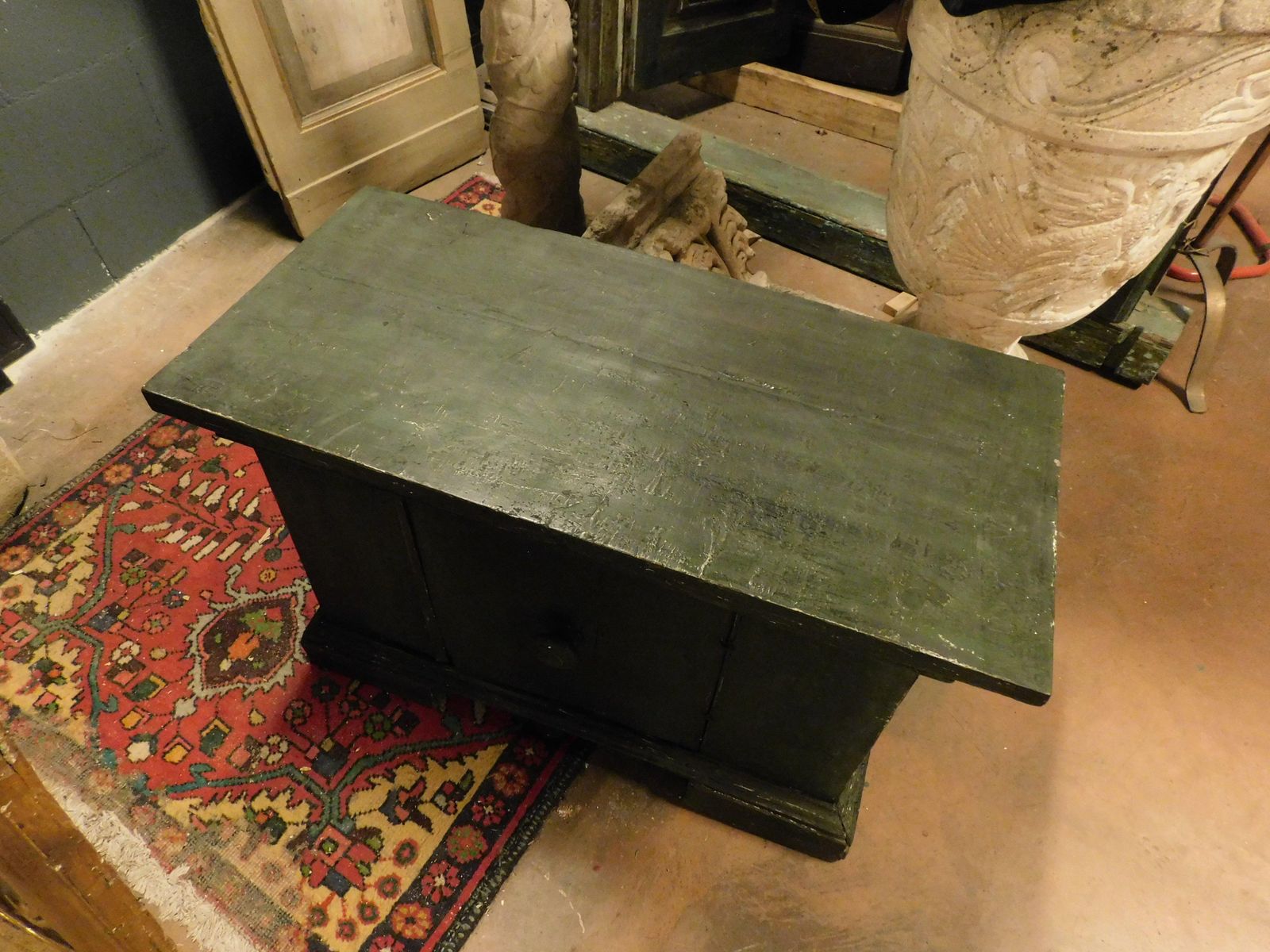 Small Cabinet, Green Lacquered Wooden Cabinet With Door, Italy photo vintage