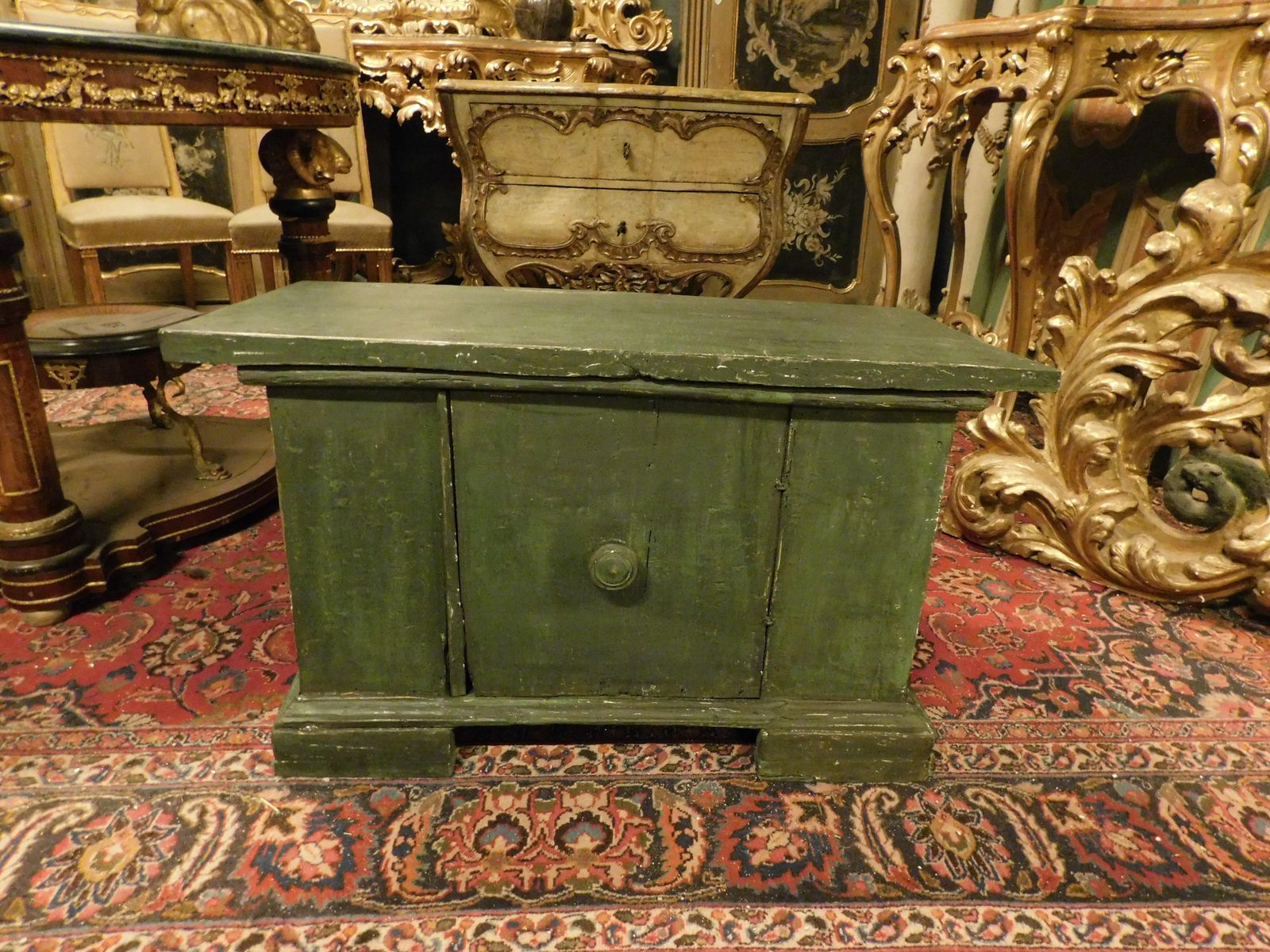 Furniture Small Cabinet, Green Lacquered Wooden Cabinet With Door, Italy photo