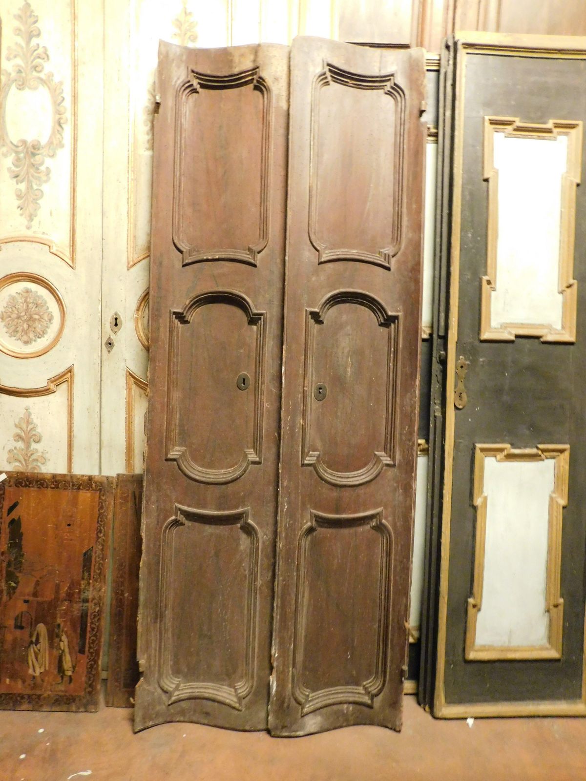 Particular Walnut Door, Double Jointed With Two Leaves And Carved Panels, Italy photo furniture