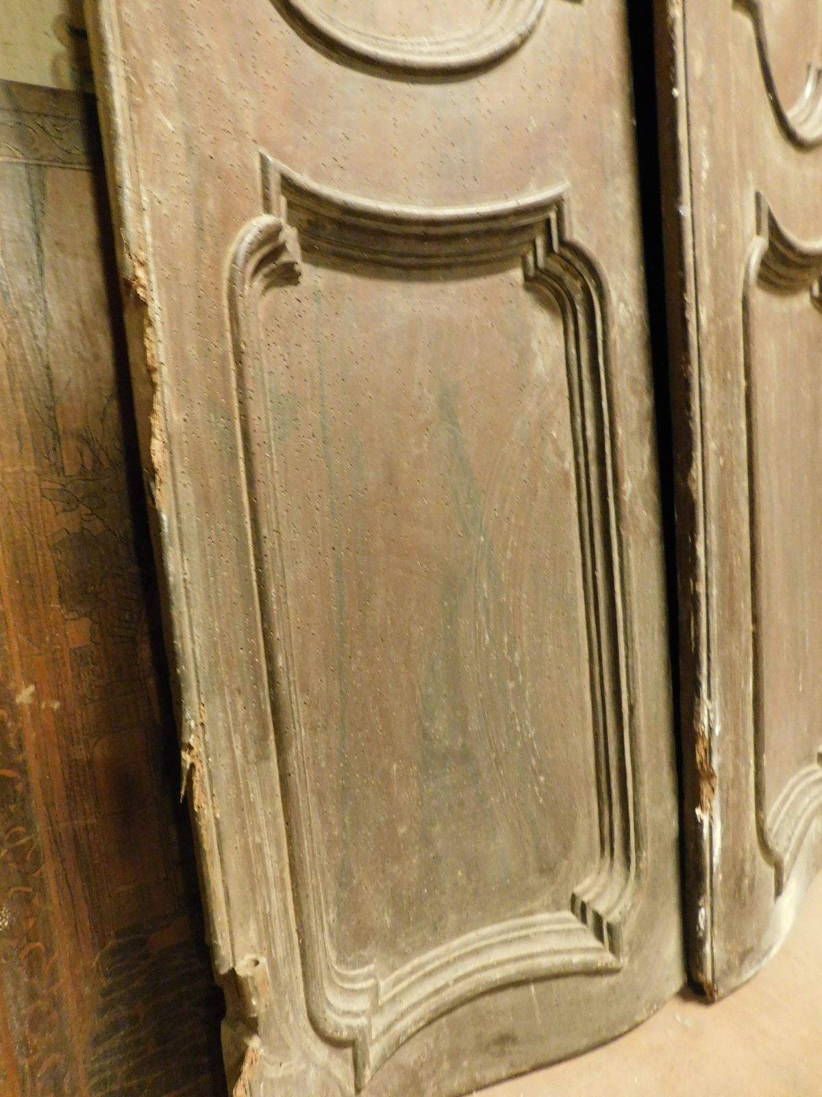 photo for sale Particular Walnut Door, Double Jointed With Two Leaves And Carved Panels, Italy