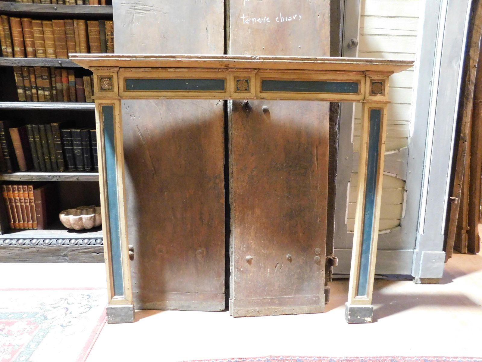 Lacquered And Carved Wooden Fireplace Mantel, Italy photo for sale