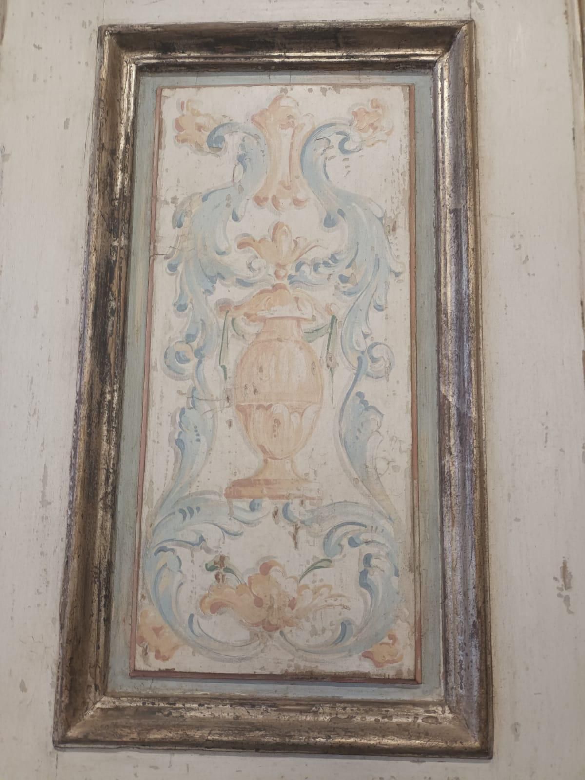 photo for sale N.2 Lacquered Wooden Doors, Two Leaves With Carved And Painted Panels, Italy