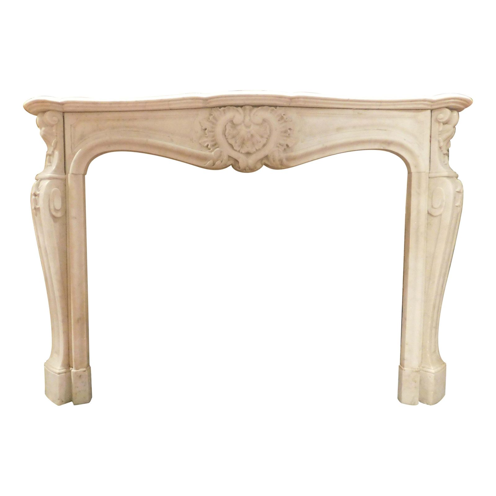 White Carrara Marble Mantle Fireplace, Richly Carved With Three Shells, France