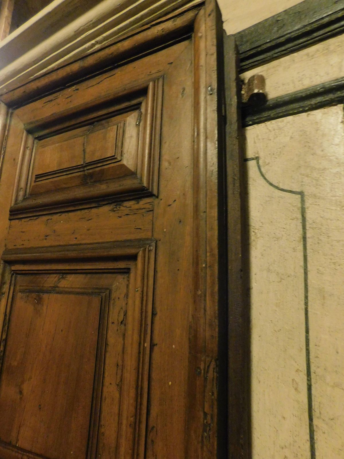 Double Door In Walnut Wood, Two Paneled Leaves, Italy photo vintage