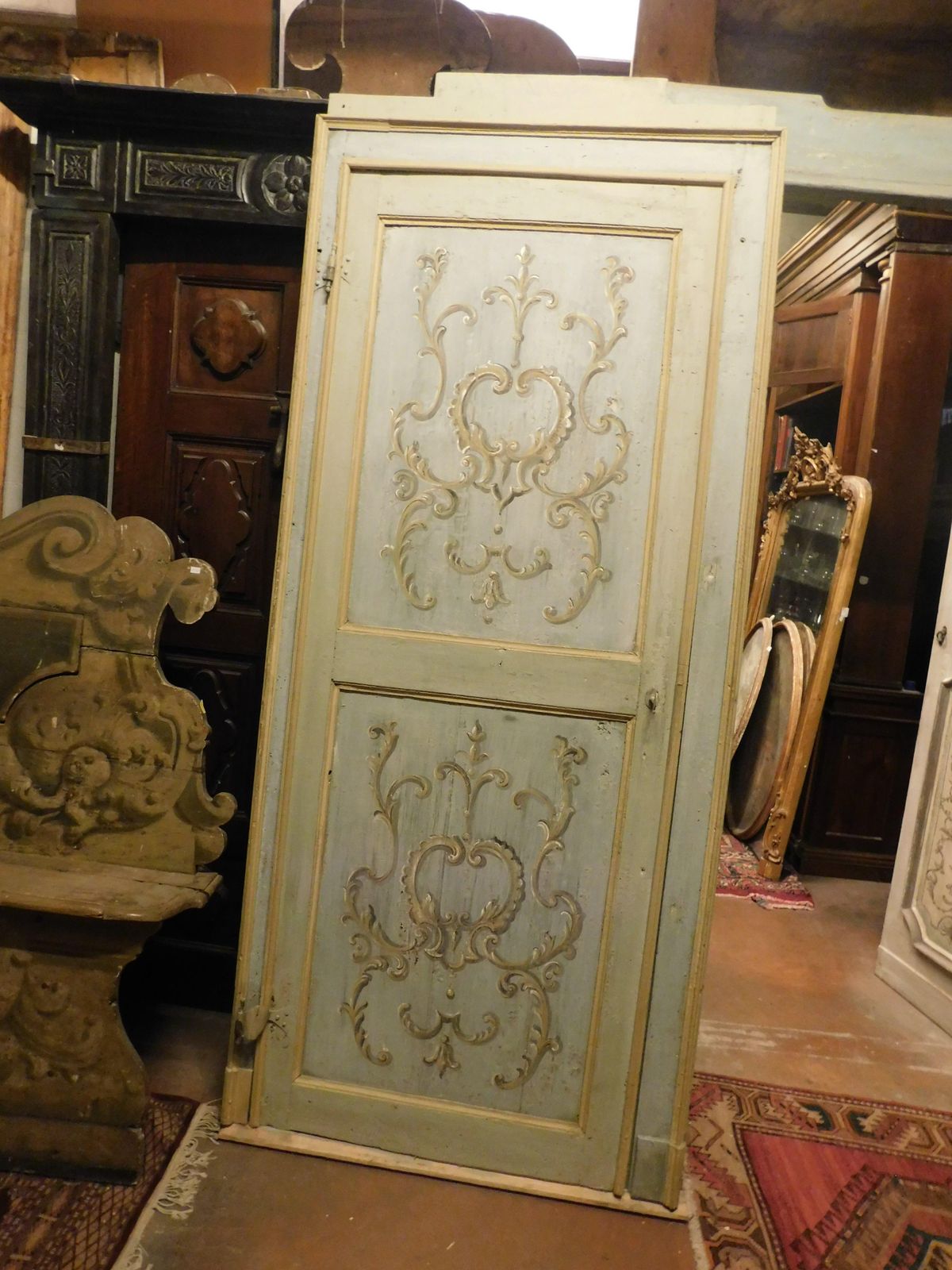 Single Leaf Door, Richly Painted Wood Complete With Original Frame, Italy photo for sale