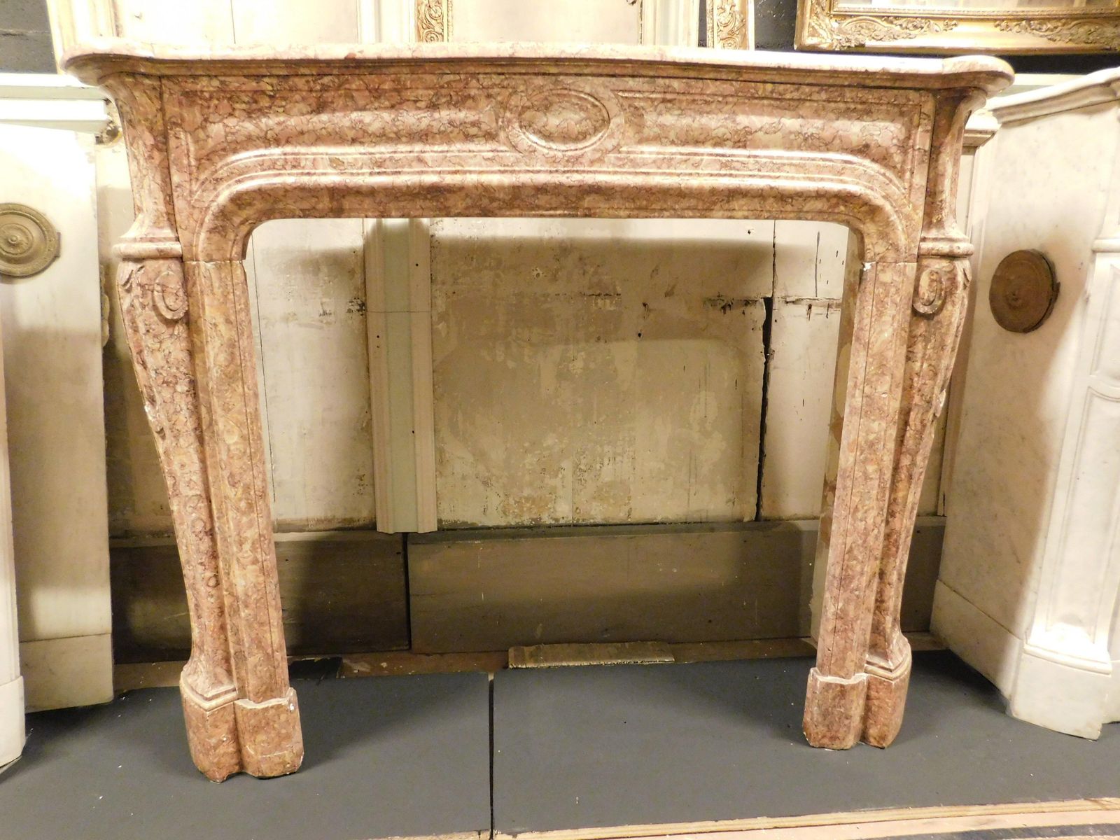 Mantle Fireplace Carved In Breccia Pernice Marble, Italy photo furniture