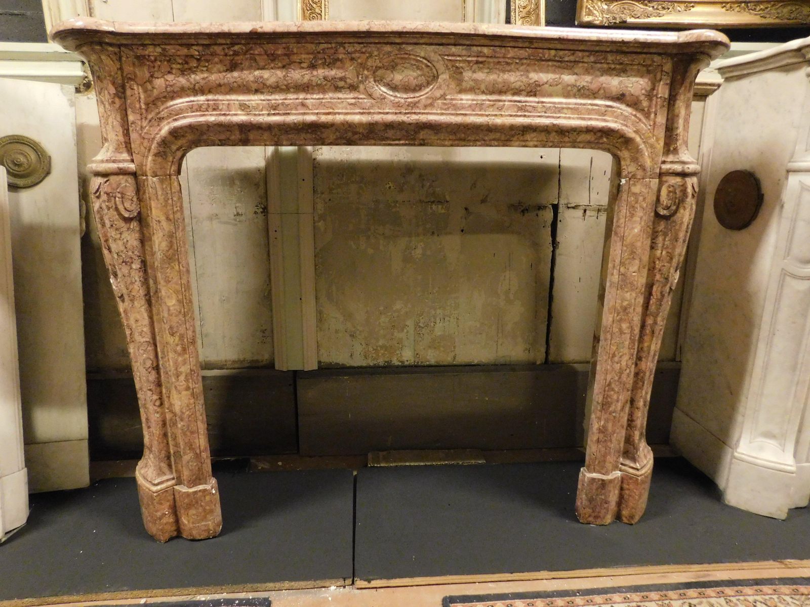Mantle Fireplace Carved In Breccia Pernice Marble, Italy photo for sale