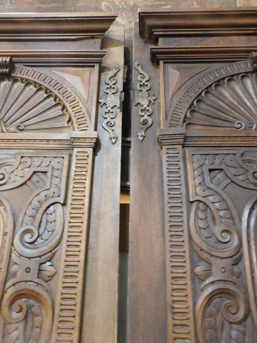 photo furniture Set Of 2 Entrance Doors, Main Doors In Richly Carved Walnut Wood, Italy