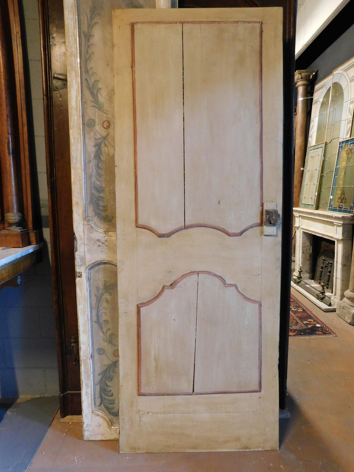 Interior Wooden Door Painted With Landscapes, Italy photo vintage