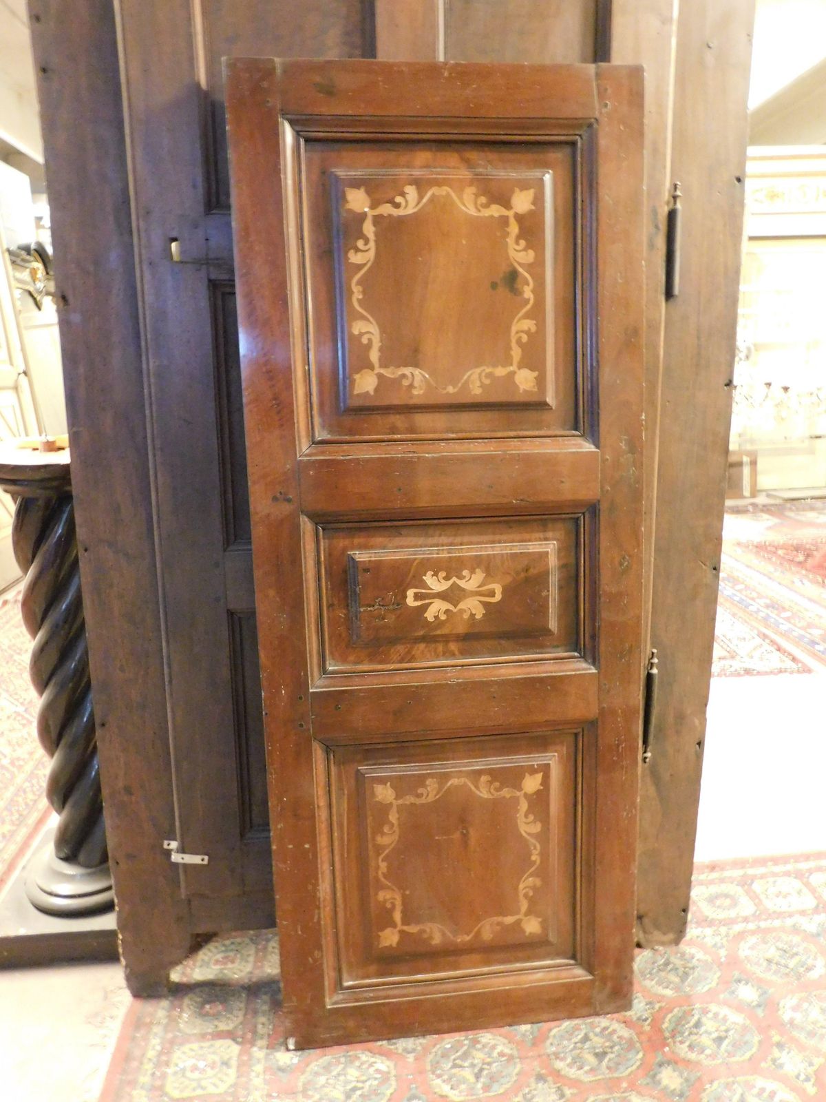 Door, Walnut Panel, Richly Inlaid In Light Wood, Italy photo Home Fixtures