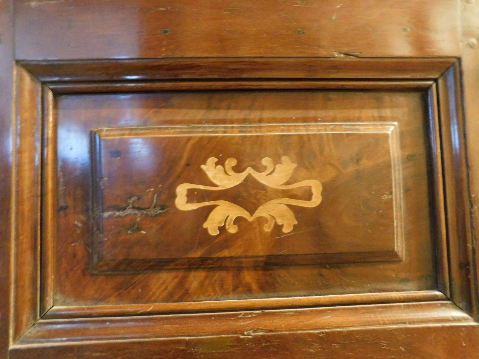 Door, Walnut Panel, Richly Inlaid In Light Wood, Italy photo vinterior